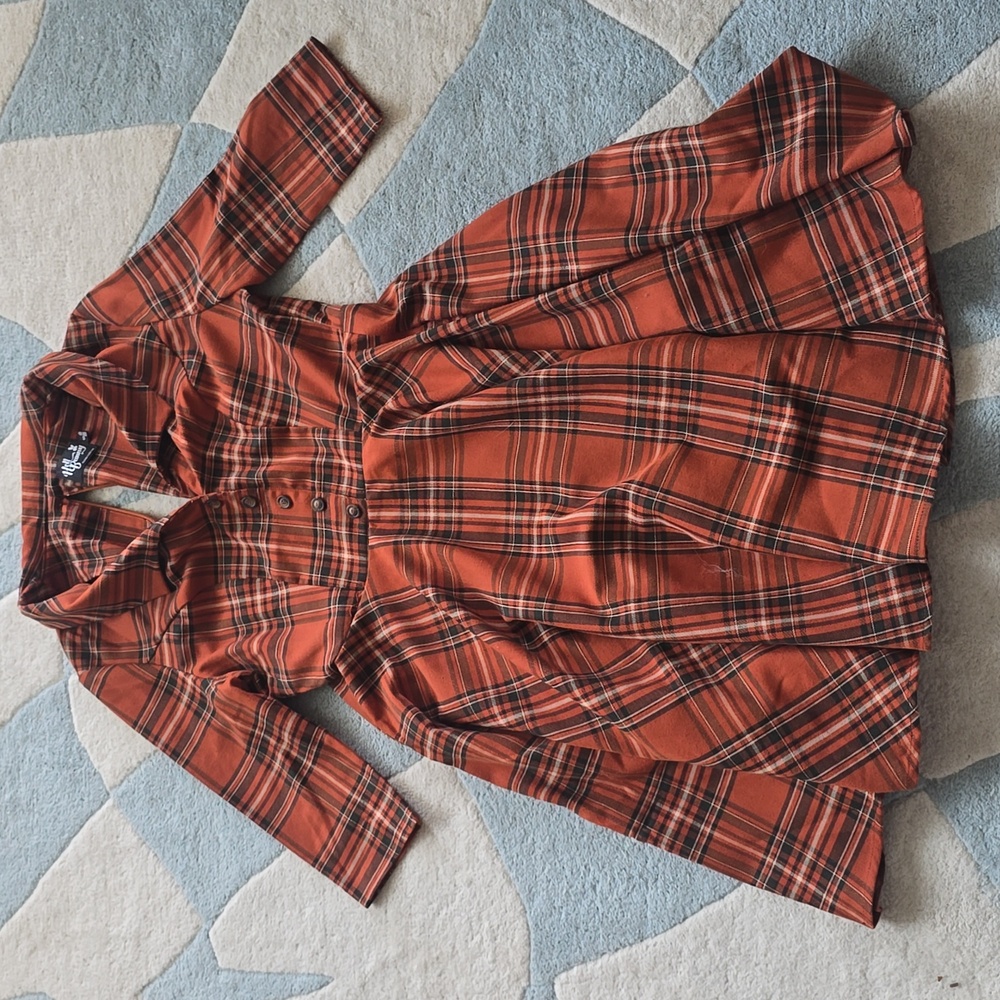 Hell Bunny Orange Plaid Button-Down Dress